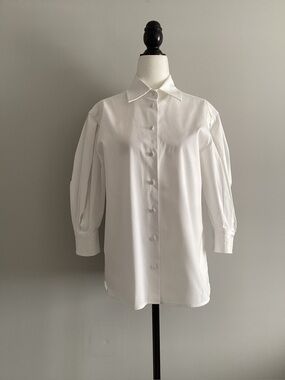 MaxMara White Blouse with Puff Sleeves, Size 4